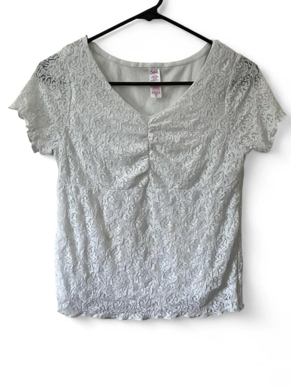 Girls XL 16/18 Justice Short Sleeve Layered White Lace Blouse Cinched Empire Hem